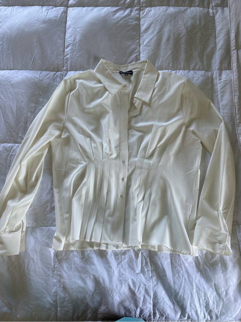 Women's Cream Pleated Front Button-Down Shirt